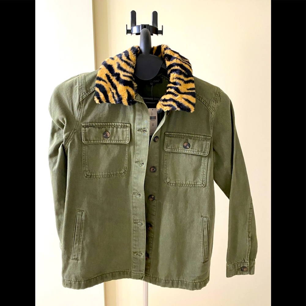Dear John shirt jacket. Detachable faux fur collar.  NWT.  ANTHROPOLOGIE